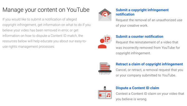 YouTube има процедури за сваляне, които можете да следвате, ако някой наруши авторските ви права.
