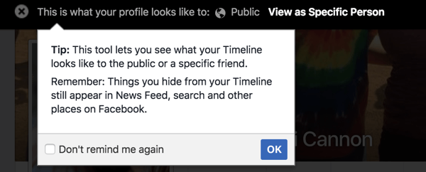 Използвайте функцията Преглед като, за да видите как вашият профил във Facebook изглежда на другите.
