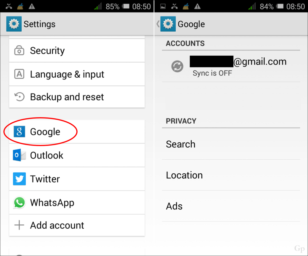 Премахване или промяна на Google акаунти на устройство с Android