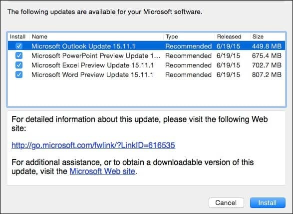 Microsoft Office 2016 за Mac Preview Update KB3074179