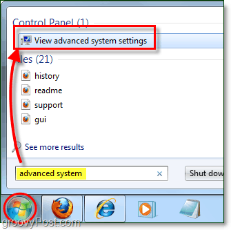 как да видите разширени опции за производителност на системата в Windows 7