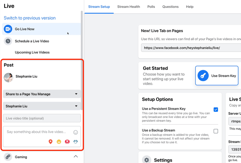 facebook опция за настройка на потока на живо, за да добавите подробности за публикацията за вашето видео на живо