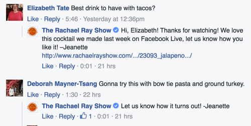 пример за Рейчъл Рей покажи коментар във facebook коментари