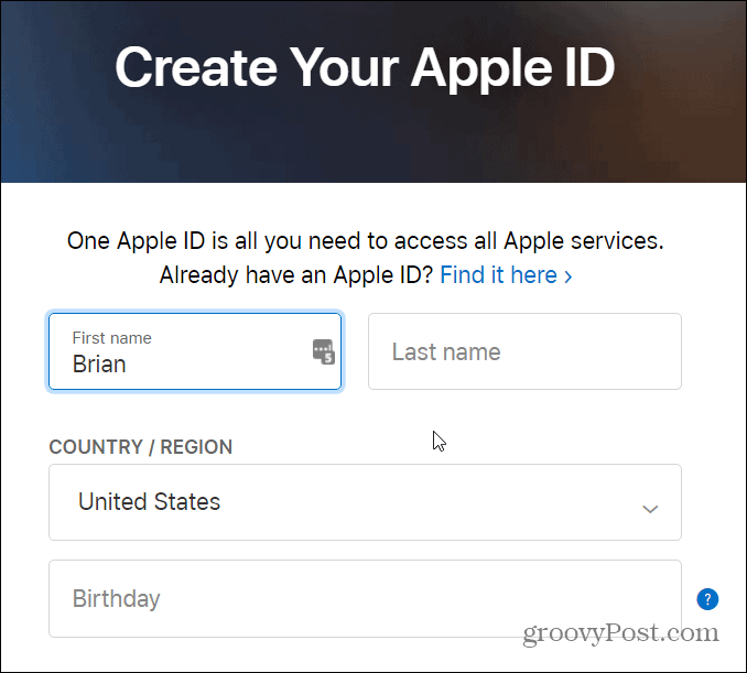форма за създаване на ябълков идентификатор