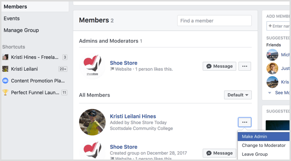 Facebook добавете профил към група като администратор