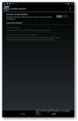 Подобрете настройките за местоположение на живота на батерията на Nexus 7