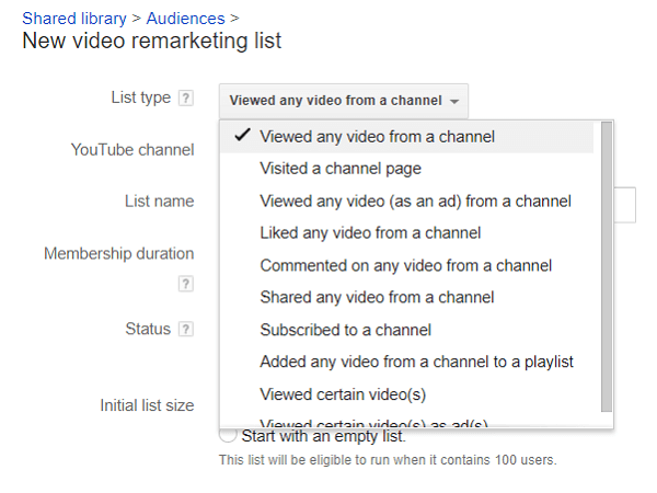 Можете да разделите списъците си на зрители в YouTube за ремаркетинг.