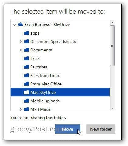 Изберете Folder to Move