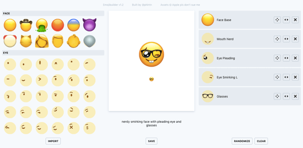 Използвайте phlntn emojibuilder, за да създадете персонализирани емотикони.