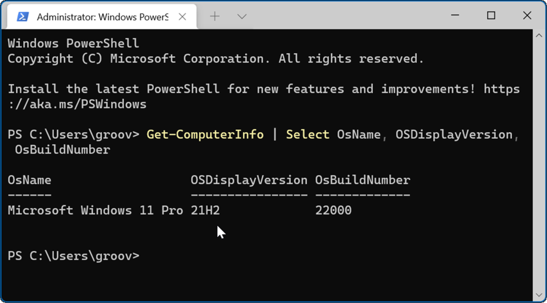 PowerShell Command Версия на Windows 11