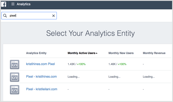 Уебсайт на Facebook Analytics