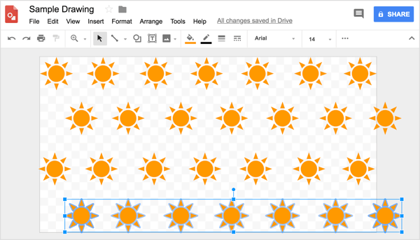 Използвайте мрежата, за да ви помогне да позиционирате редовете равномерно в дизайна на Google Рисунки.