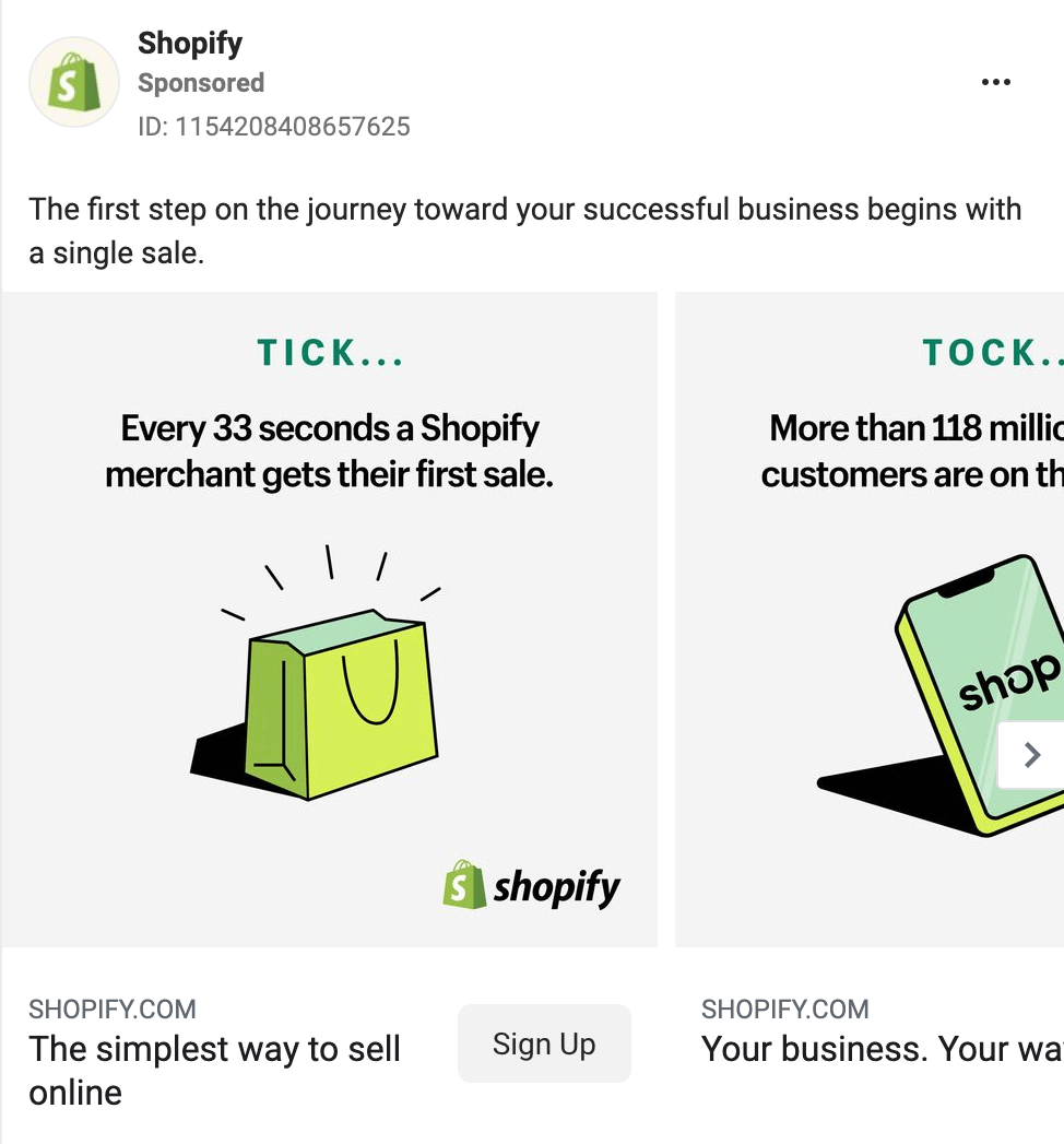 изображение на реклама с въртележка във Facebook от Shopify