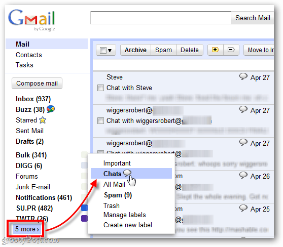 намерете стари записани чатове в Gmail