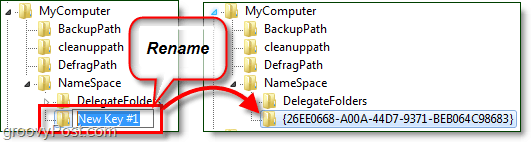 преименувайте ключ на системния регистър в Windows 7