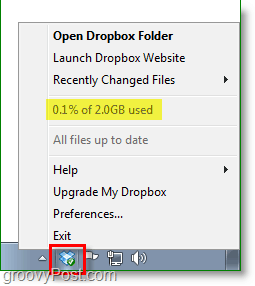 Снимка на Dropbox - иконата на лентата на системата за капки се скалира
