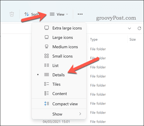 Режим на изглед на Windows File Explorer