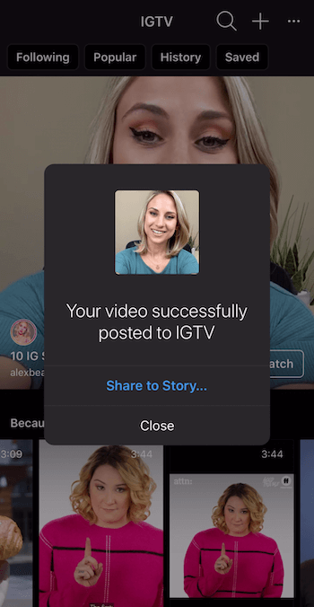 подканете да споделите видео от IGTV в Instagram Stories