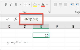 Функцията INT в Excel
