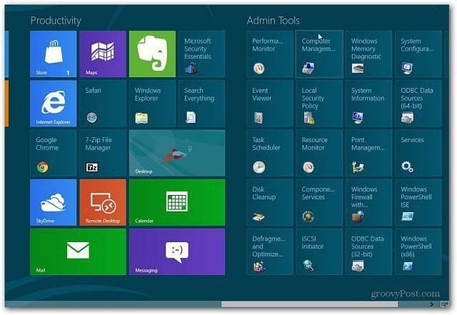 Добавете административни инструменти към началния екран на Windows 8