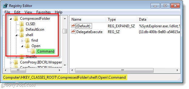 ключ на регистъра за разширение на команден файл
