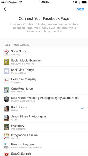 instagram бизнес профил се свържете със страницата във facebook