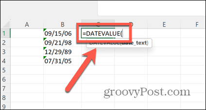 формула за стойност на дата в Excel