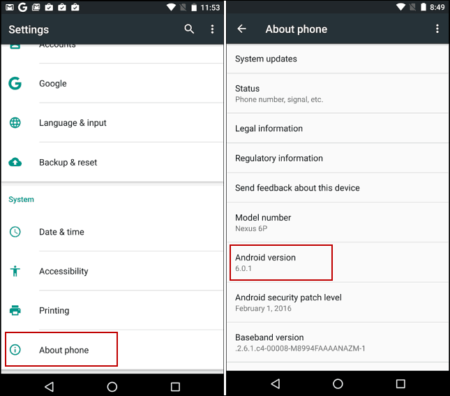 Настройки за Android 6 ружа