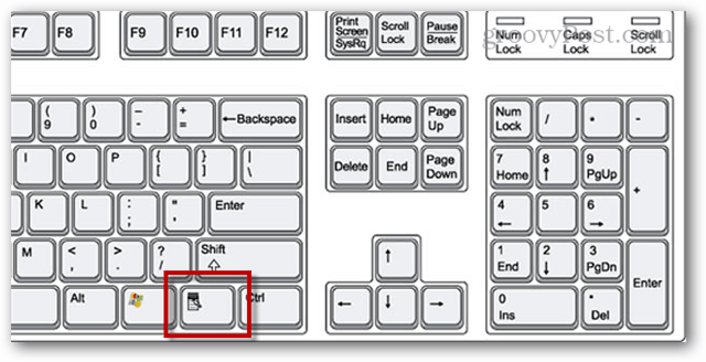 местоположение на клавиша на менюто на Windows на клавиатурата