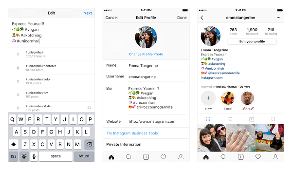 Instagram вече позволява на потребителите да се свързват с няколко хаштагове и други акаунти от биографиите на своя профил.