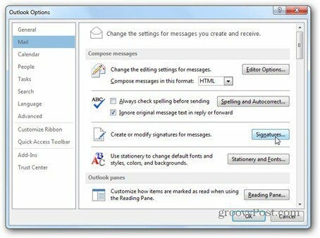 Outlook 2013 използва подписи за електронна поща