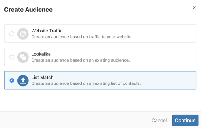 стъпка 2 за това как да създадете аудитория за съвпадение на списъка Quora