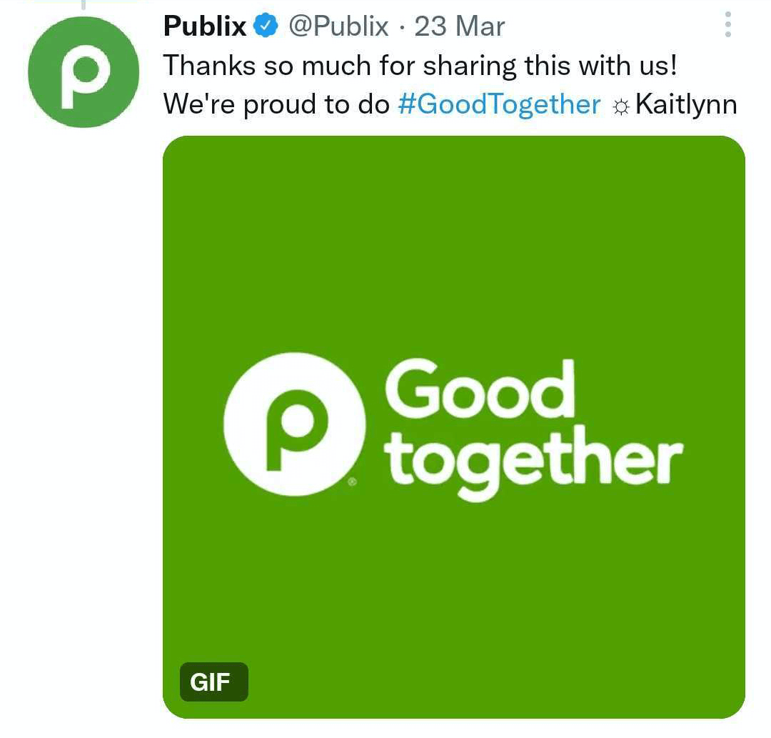 изображение на туит на Publix с GIF