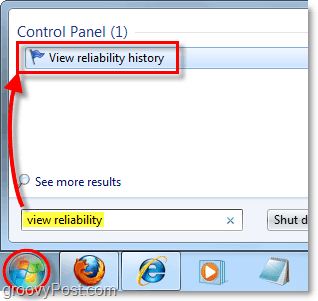 търсене на Windows 7 история на надеждността