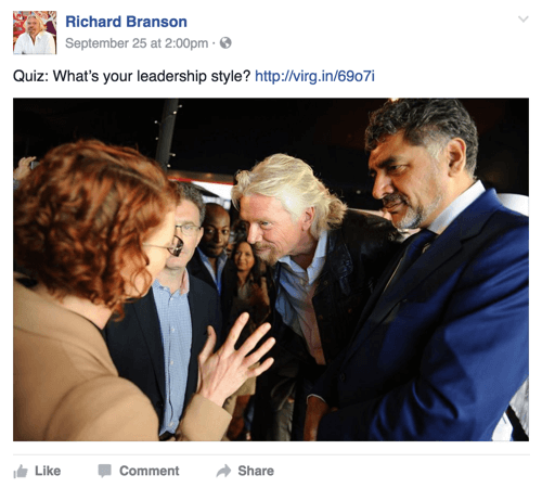 Ричард Брансън във Facebook публикация с тест