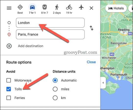 Избягвайте пътните такси в Google Maps