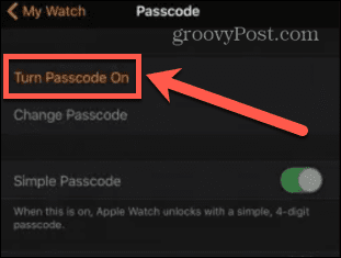 Apple Watch включете парола