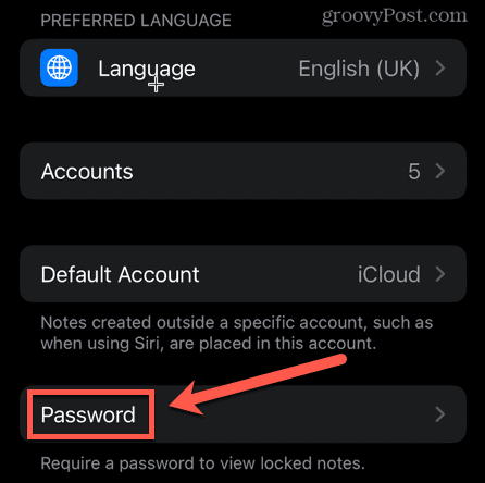 парола за настройки на бележките на iphone