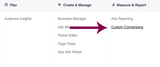 Отидете до Персонализирани реализации в Facebook Ads Manager.
