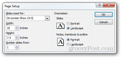 настройка на страницата powerpoint 2010 опции съотношение размер размер ориентация