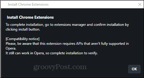 Opera Install Chrome Разширение за инсталиране потвърдете