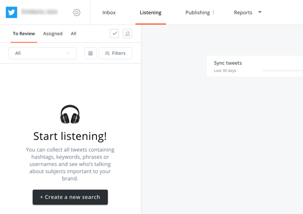 Как да използваме Agorapulse за слушане в социални медии, Стъпка 2 създайте ново търсене в раздела за слушане.