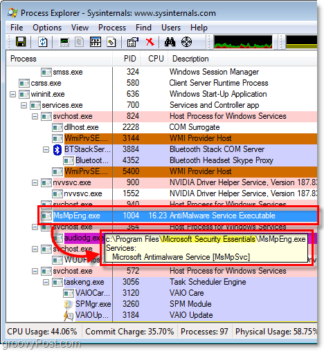 msmpeng.exe в Windows 7 процес Explorer