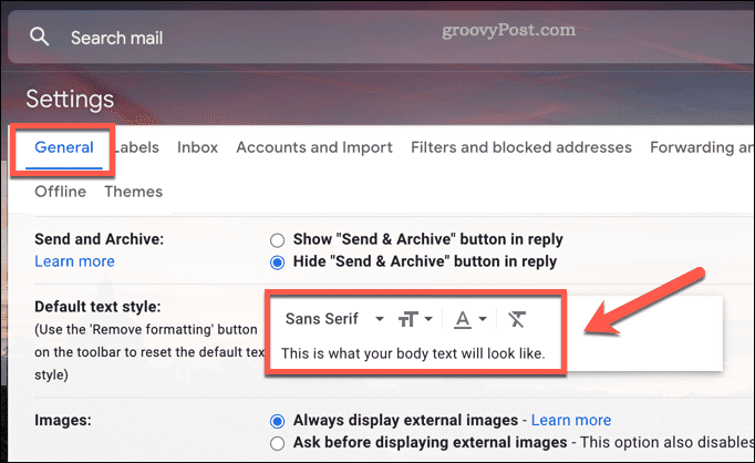 Промяна на настройките за стил на шрифта по подразбиране в Gmail