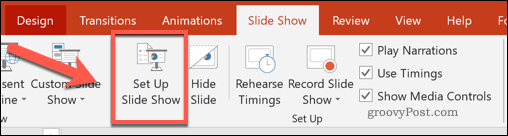 Бутонът Set Up Slide Show в PowerPoint