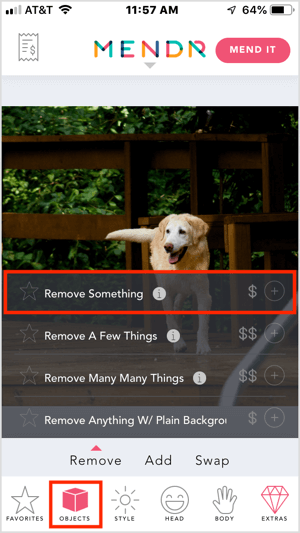 Премахнете обект от снимката си с мобилното приложение Mendr.