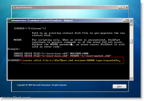 Windows 7 Native VHD Инсталиране на Dual Boot Create VHD от CMD Prompt