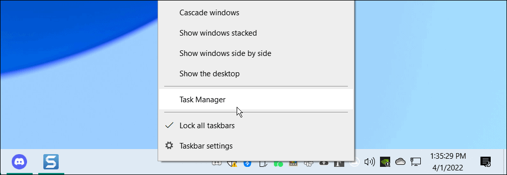 отворете диспечера на задачите от лентата на задачите на Windows 10