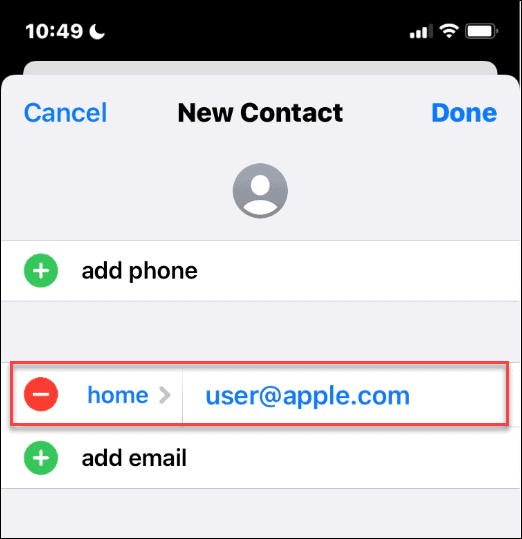 Apple ID в списъка с контакти