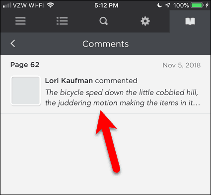 Докоснете коментар в BookFusion за iOS
